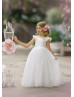White Tulle Corset Back Floor Length Flower Girl Dress
